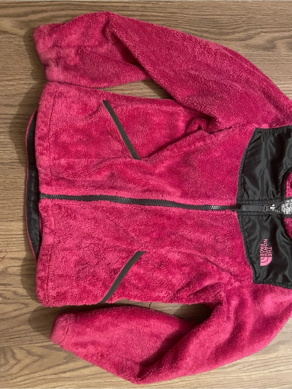 The North Face Girls' Hot Pink Hooded Fleece Jacket with Black Yoke